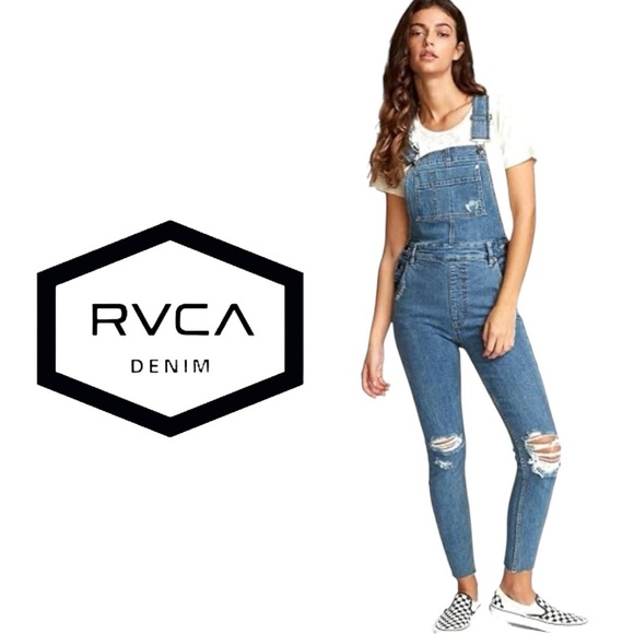 RVCA Foss Skinny Denim Overalls Size 27 - Picture 1 of 14